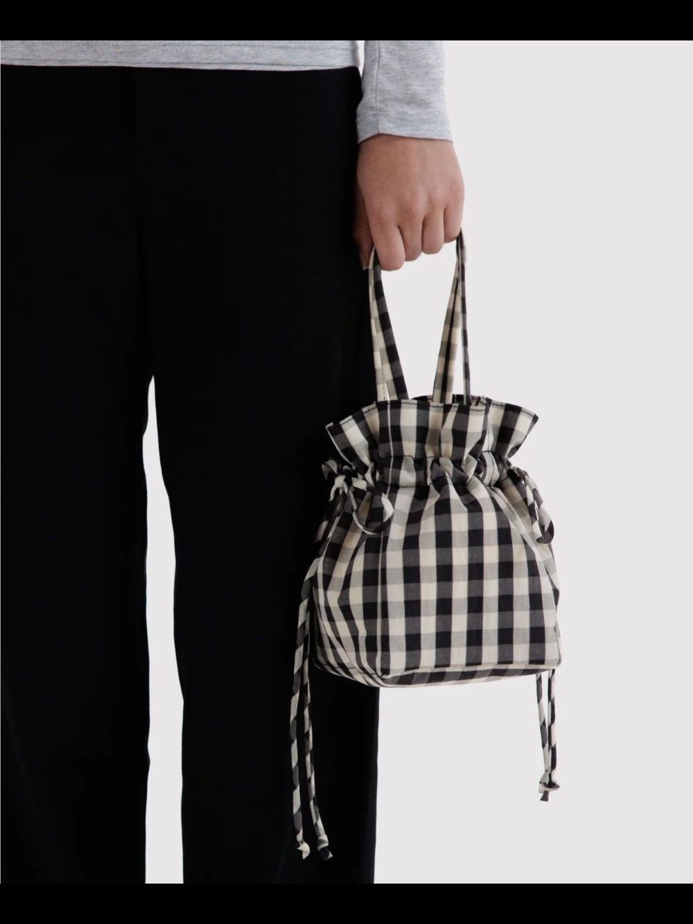 Black & White Check Drawstring Tote Bag - Picture 2 of 6